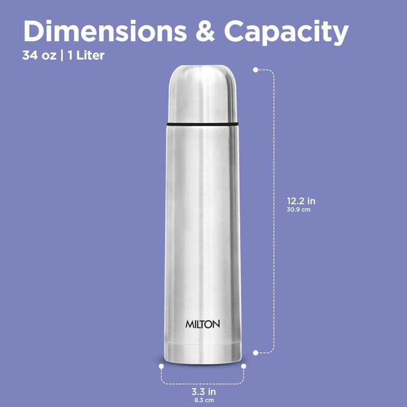 Milton Thermosteel Flip Lid Flask, 1000 milliliters, Silver Milton Thermosteel Flip Lid Flask, 1000 milliliters, Silver