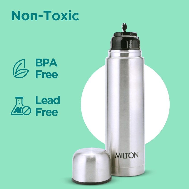 Milton Thermosteel Flip Lid Flask, 1000 milliliters, Silver Milton Thermosteel Flip Lid Flask, 1000 milliliters, Silver