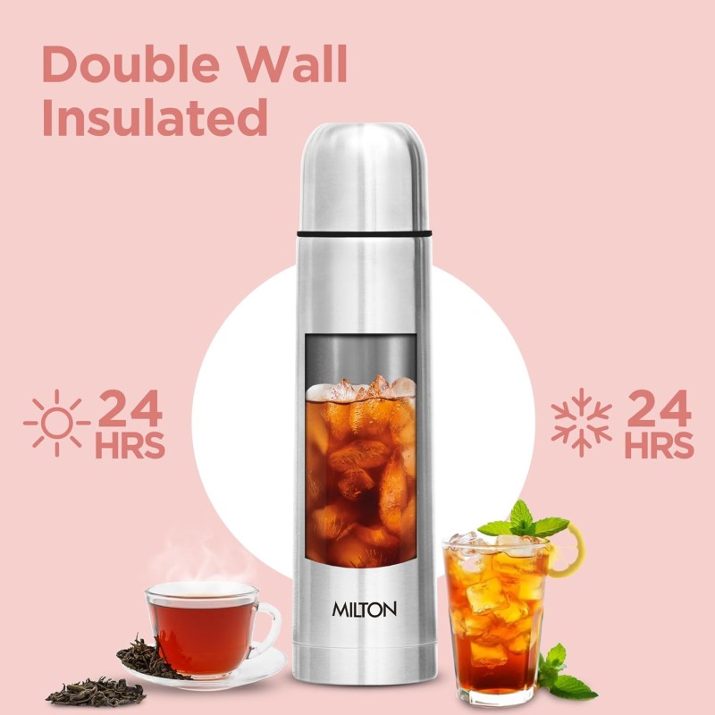 Milton Thermosteel Flip Lid Flask, 1000 milliliters, Silver Milton Thermosteel Flip Lid Flask, 1000 milliliters, Silver