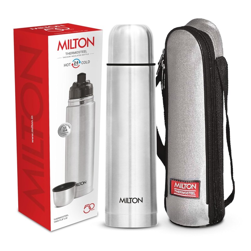 Milton Thermosteel Flip Lid Flask, 1000 milliliters, Silver Milton Thermosteel Flip Lid Flask, 1000 milliliters, Silver