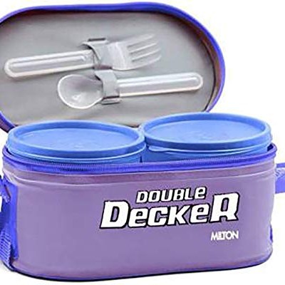 MILTON Double Decker Plastic Lunch Box with Insulated Jacket, 3 Containers (450 ml, 280 ml, 280 ml), Microwavable & Leak-Proof Tiffin for Office, School, College, Purple