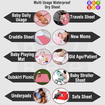 BeyBee Cotton Waterproof Quick Dry Sheet for Baby| Bed Pad Anti-Piling Fleece Extra Absorbent Washable Matress Protector| Baby Bed Protector Sheet for Toddler Children, Small Size, 50X70Cm, Dark Blue