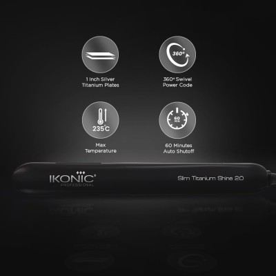 Ikonic Slim Titanium Shine Hair Starightener, Black| Professional PTC and Dual Titanium Plates| Advanced Heat Technology Ikonic Slim Titanium Shine Hair Starightener, Black| Professional PTC and Dual Titanium Plates| Advanced Heat Technology