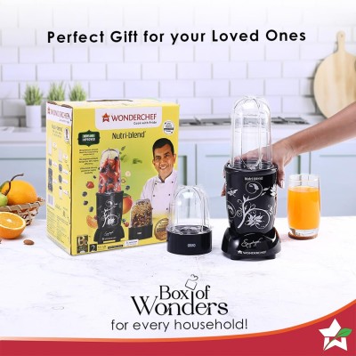 Wonderchef Nutri-blend 500W Juicer Mixer Grinder | Smoothie Maker Blender | 22,000 RPM Full Copper Motor | 2 Unbreakable Jars | Free Recipe Book by Chef Sanjeev Kapoor | 2 Year Warranty | Black Wonderchef Nutri-blend 500W Juicer Mixer Grinder | Smoothie Maker Blender | 22,000 RPM Full Copper Motor | 2 Unbreakable Jars | Free Recipe Book by Chef Sanjeev Kapoor | 2 Year Warranty | Black