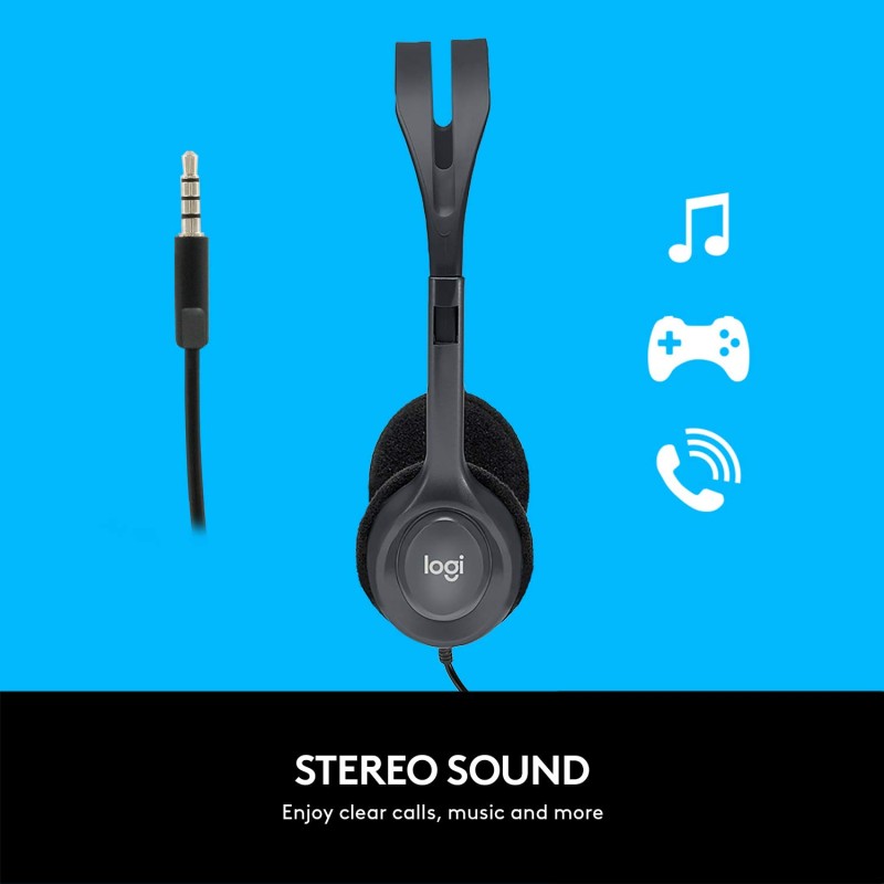 Logitech H111 Wired On Ear Headphones With Mic Black Logitech H111 Wired On Ear Headphones With Mic Black