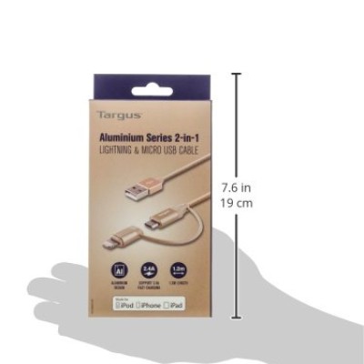 Targus ACC99507AP ALU Series 2-in-1 Lightning and Micro USB Cable (Gold)