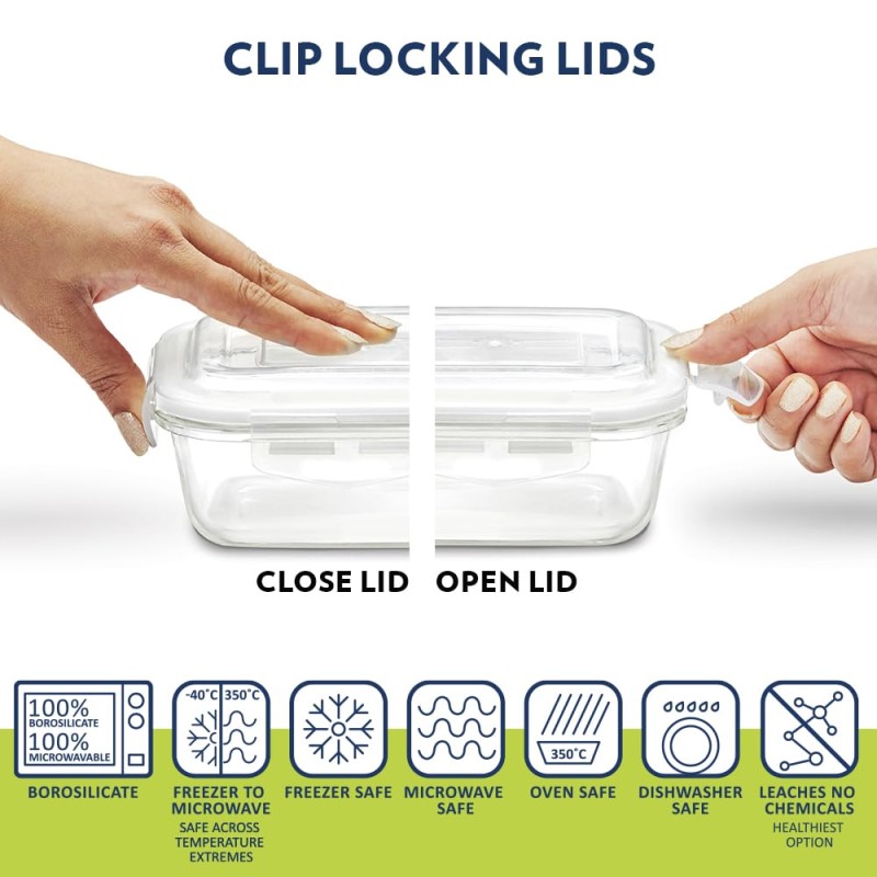 Borosil Klip n Store Lunchbox with Bag | Set of 2 (320ml Each), Square | Borosilicate Glass, Horizontal | Microwave & Dishwasher Safe, Leakproof | Tiffin for Office/School/College | Blue, Transparent Borosil Klip n Store Lunchbox with Bag | Set of 2 (320ml Each), Square | Borosilicate Glass, Horizontal | Microwave & Dishwasher Safe, Leakproof | Tiffin for Office/School/College | Blue, Transparent