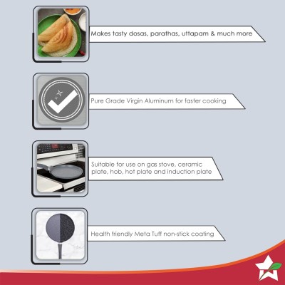 Wonderchef Granite 24cm Non-Stick Dosa Tawa | Induction Bottom | Soft-Touch Handles | Virgin Aluminium | PFOA/Heavy Metals Free | 3.5mm| Grey Wonderchef Granite 24cm Non-Stick Dosa Tawa | Induction Bottom | Soft-Touch Handles | Virgin Aluminium | PFOA/Heavy Metals Free | 3.5mm| Grey