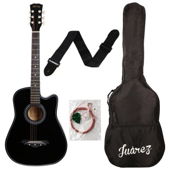 JuÃ¢rez Acoustic Guitar, 38 Inch Cutaway, 038C with Bag, Strings, Pick and Strap, Black