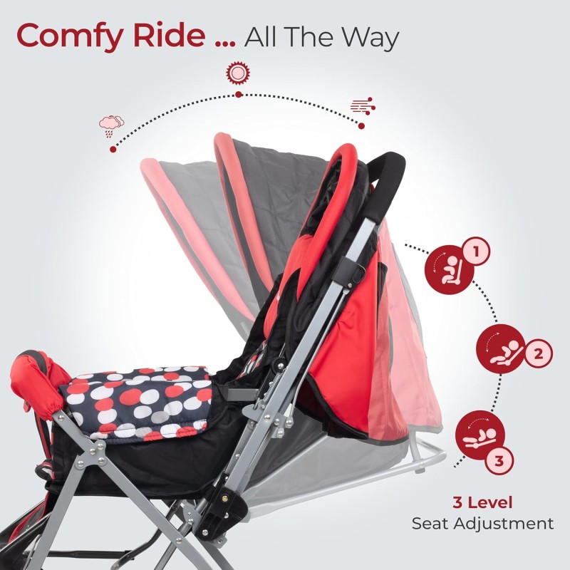LuvLap Sunshine Baby Stroller/Pram for 0 to 3 Years, New Born/Toddler/Kid, 5 Point Safety Harness, Adjustable backrest, 360� Swivel Wheel, Large Storage Basket, Reversible Handlebar (Red) LuvLap Sunshine Baby Stroller/Pram for 0 to 3 Years, New Born/Toddler/Kid, 5 Point Safety Harness, Adjustable backrest, 360� Swivel Wheel, Large Storage Basket, Reversible Handlebar (Red)
