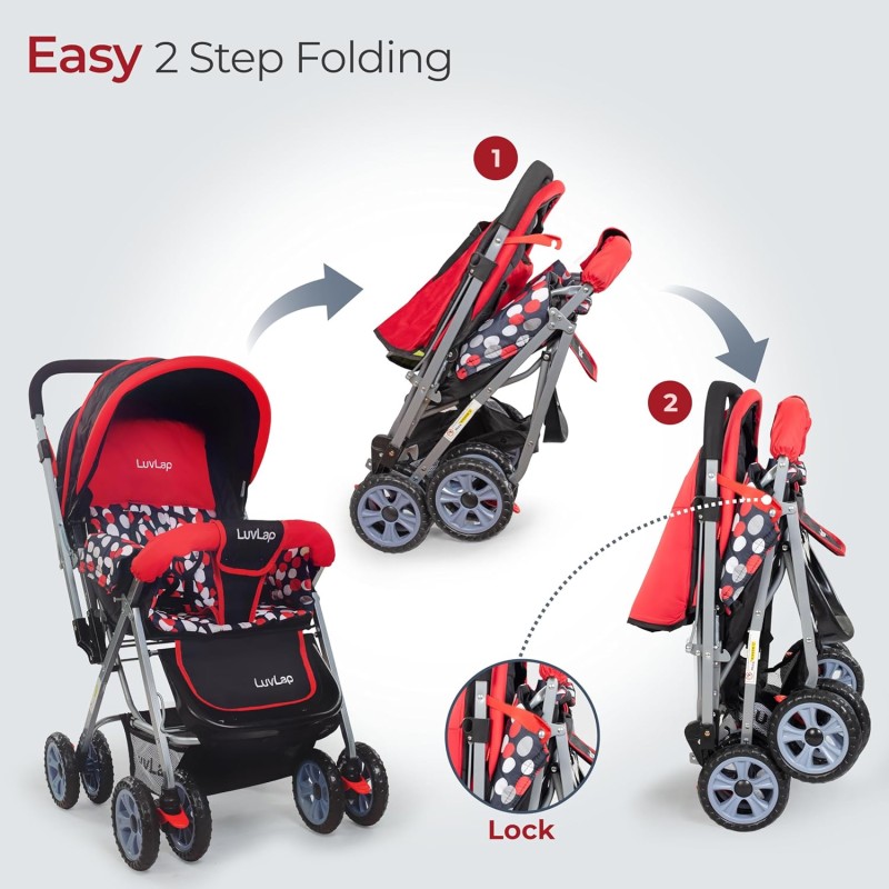LuvLap Sunshine Baby Stroller/Pram for 0 to 3 Years, New Born/Toddler/Kid, 5 Point Safety Harness, Adjustable backrest, 360� Swivel Wheel, Large Storage Basket, Reversible Handlebar (Red) LuvLap Sunshine Baby Stroller/Pram for 0 to 3 Years, New Born/Toddler/Kid, 5 Point Safety Harness, Adjustable backrest, 360� Swivel Wheel, Large Storage Basket, Reversible Handlebar (Red)