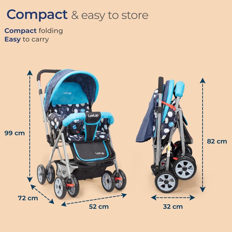 LuvLap Sunshine Baby Stroller/Pram for 0 to 3 Years, New Born/Toddler/Kid, 5 Point Safety Harness, Adjustable backrest, 360° Swivel Wheel, Large Storage Basket, Reversible Handlebar (Blue) LuvLap Sunshine Baby Stroller/Pram for 0 to 3 Years, New Born/Toddler/Kid, 5 Point Safety Harness, Adjustable backrest, 360° Swivel Wheel, Large Storage Basket, Reversible Handlebar (Blue)