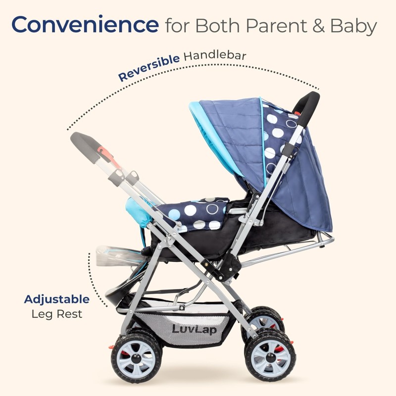 LuvLap Sunshine Baby Stroller/Pram for 0 to 3 Years, New Born/Toddler/Kid, 5 Point Safety Harness, Adjustable backrest, 360° Swivel Wheel, Large Storage Basket, Reversible Handlebar (Blue) LuvLap Sunshine Baby Stroller/Pram for 0 to 3 Years, New Born/Toddler/Kid, 5 Point Safety Harness, Adjustable backrest, 360° Swivel Wheel, Large Storage Basket, Reversible Handlebar (Blue)