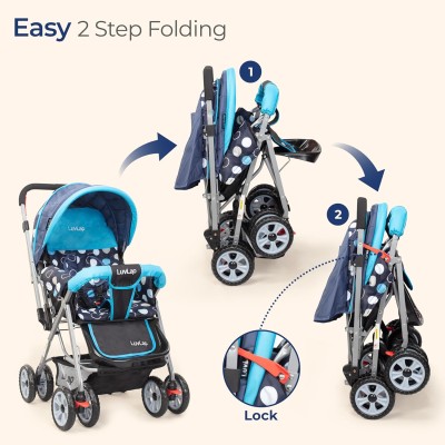 LuvLap Sunshine Baby Stroller/Pram for 0 to 3 Years, New Born/Toddler/Kid, 5 Point Safety Harness, Adjustable backrest, 360° Swivel Wheel, Large Storage Basket, Reversible Handlebar (Blue)