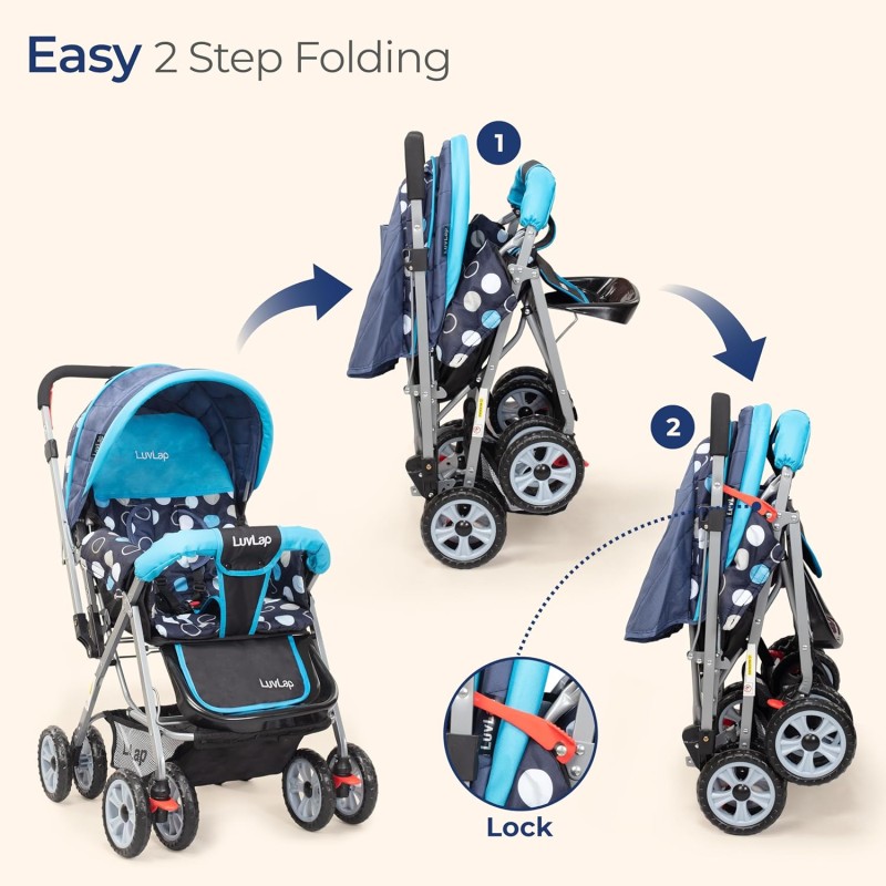 LuvLap Sunshine Baby Stroller/Pram for 0 to 3 Years, New Born/Toddler/Kid, 5 Point Safety Harness, Adjustable backrest, 360° Swivel Wheel, Large Storage Basket, Reversible Handlebar (Blue) LuvLap Sunshine Baby Stroller/Pram for 0 to 3 Years, New Born/Toddler/Kid, 5 Point Safety Harness, Adjustable backrest, 360° Swivel Wheel, Large Storage Basket, Reversible Handlebar (Blue)