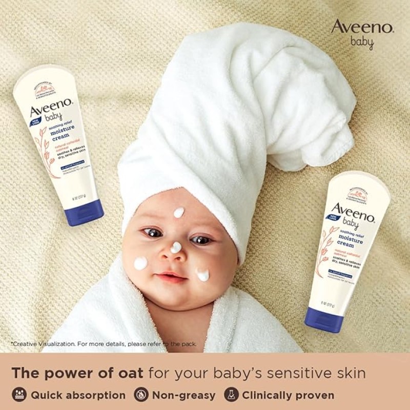 Aveeno Baby Soothing Relief Moisture Cream 227g | 24-Hour Protection for Dry, Itchy or Sensitive Skin | Natural oat extract | Fragrance-free, paraben-free, Hypoallergenic | US #1 Pediatrician recommended Aveeno Baby Soothing Relief Moisture Cream 227g | 24-Hour Protection for Dry, Itchy or Sensitive Skin | Natural oat extract | Fragrance-free, paraben-free, Hypoallergenic | US #1 Pediatrician recommended