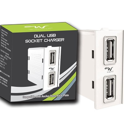 Wayona 18W Dual USB Socket Fast Charger Compatible with Anchor Roma Switch Plate - White