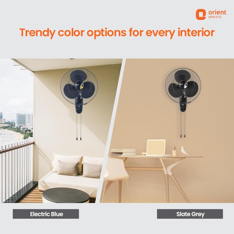 Orient Electric 400 MM Wall-44 Trendz Mount Fan | Wall Mount Fan for Home & Kitchen | Powerful Motor with High Air Delivery |Smooth Oscilation, 3-Speed Control | 2 Years Warranty | Slate Grey Orient Electric 400 MM Wall-44 Trendz Mount Fan | Wall Mount Fan for Home & Kitchen | Powerful Motor with High Air Delivery |Smooth Oscilation, 3-Speed Control | 2 Years Warranty | Slate Grey