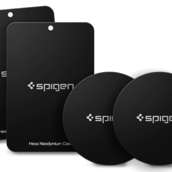 Spigen Metal Plates for Magnetic Car Phone Holder (4 Pack - 2 Round, 2 Rectangle) - Black