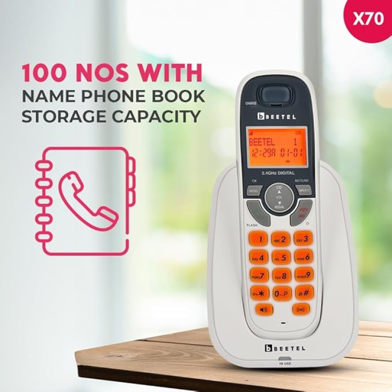 Beetel X70 Expandable Cordless Landline Phone, 2.4GHz Frequency, 2 Way Speaker Phone, Ringer Volume, LED Notification for Ringer and Charging (X70)(White) Beetel X70 Expandable Cordless Landline Phone, 2.4GHz Frequency, 2 Way Speaker Phone, Ringer Volume, LED Notification for Ringer and Charging (X70)(White)