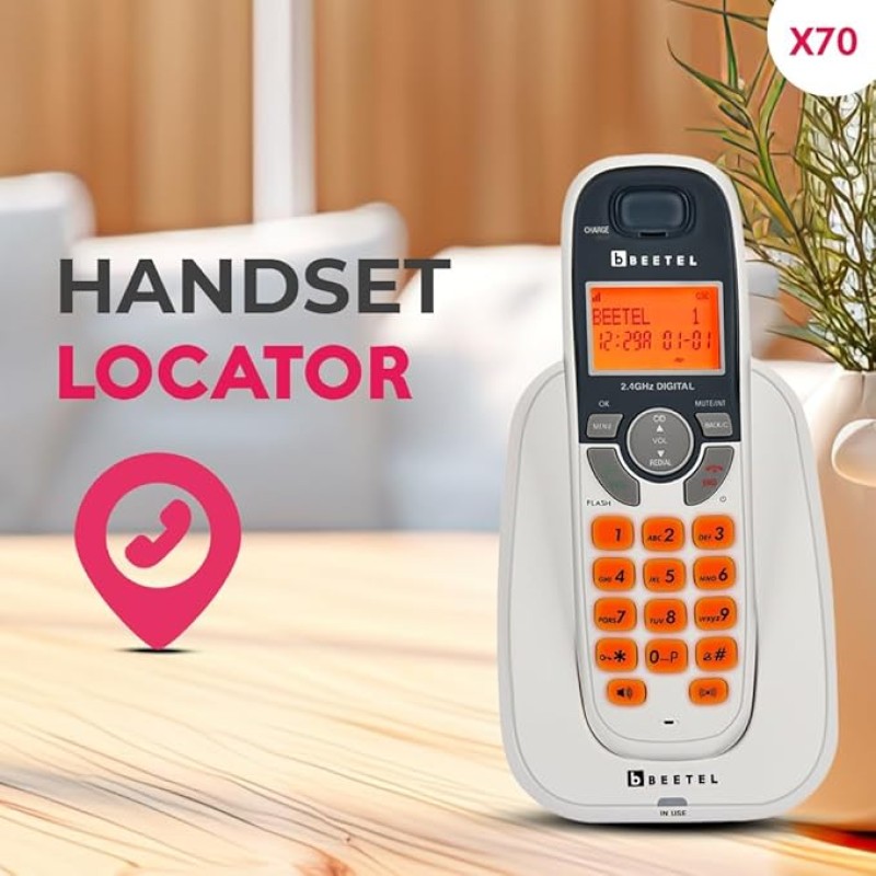 Beetel X70 Expandable Cordless Landline Phone, 2.4GHz Frequency, 2 Way Speaker Phone, Ringer Volume, LED Notification for Ringer and Charging (X70)(White) Beetel X70 Expandable Cordless Landline Phone, 2.4GHz Frequency, 2 Way Speaker Phone, Ringer Volume, LED Notification for Ringer and Charging (X70)(White)