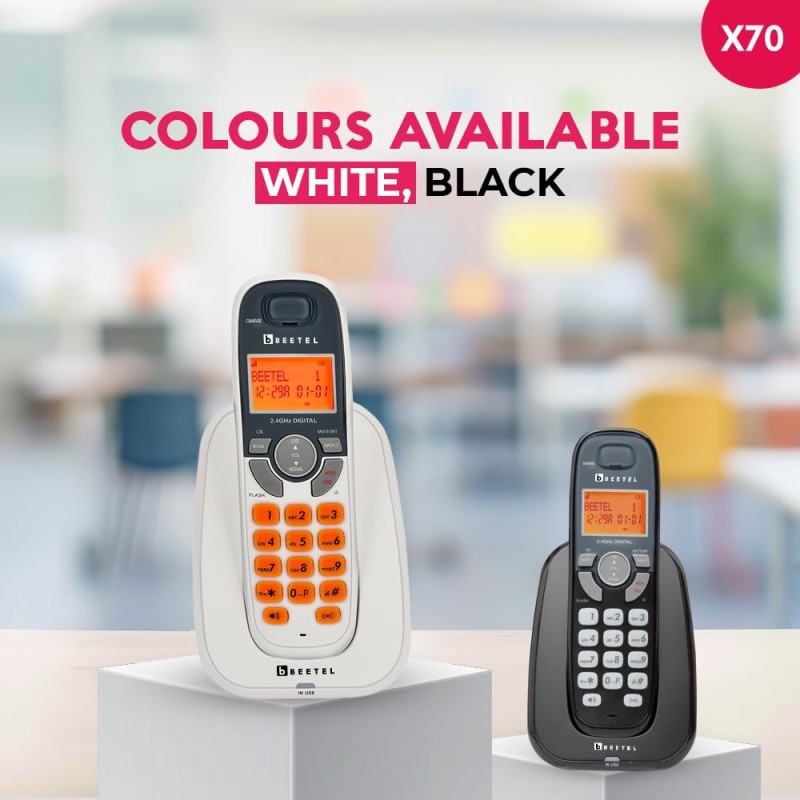 Beetel X70 Expandable Cordless Landline Phone, 2.4GHz Frequency, 2 Way Speaker Phone, Ringer Volume, LED Notification for Ringer and Charging (X70)(White) Beetel X70 Expandable Cordless Landline Phone, 2.4GHz Frequency, 2 Way Speaker Phone, Ringer Volume, LED Notification for Ringer and Charging (X70)(White)