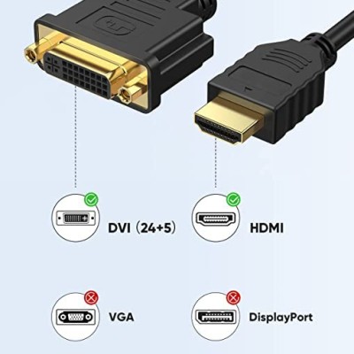 CableCreation HDMI to DVI Short Cable 0.5ft, Bi-Directional DVI-I (24+5) Female to HDMI Male Adapter 1080P DVI to HDMI Converter Compatible with Xbox, PC, TV, TV Box, PS5, Switch