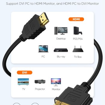 CableCreation HDMI to DVI Short Cable 0.5ft, Bi-Directional DVI-I (24+5) Female to HDMI Male Adapter 1080P DVI to HDMI Converter Compatible with Xbox, PC, TV, TV Box, PS5, Switch