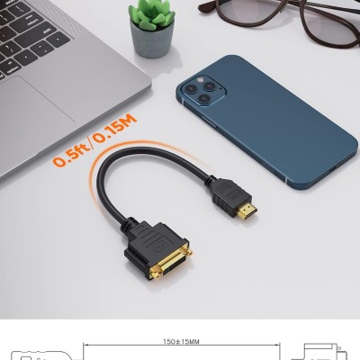 CableCreation HDMI to DVI Short Cable 0.5ft, Bi-Directional DVI-I (24+5) Female to HDMI Male Adapter 1080P DVI to HDMI Converter Compatible with Xbox, PC, TV, TV Box, PS5, Switch