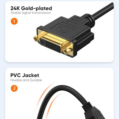 CableCreation HDMI to DVI Short Cable 0.5ft, Bi-Directional DVI-I (24+5) Female to HDMI Male Adapter 1080P DVI to HDMI Converter Compatible with Xbox, PC, TV, TV Box, PS5, Switch