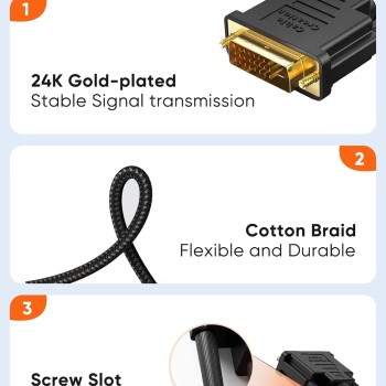 CableCreation HDMI to DVI Cable Bi-Directional, HDMI Male to DVI(24+1) Male Braid Cable, Support 1080P FHD Compatible with Steam Deck,Xbox, PS4/PS5, Laptop, NS, Gaming Monitor Black 5FT