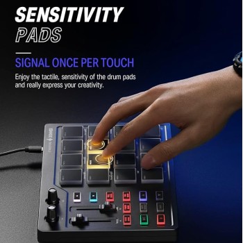 Donner MIDI Pad Controller Keyboard USB Type-C, Professional Drum Pad Machine Beat Maker with 16 Pads, MIDI Out, 2 Assignable Faders and Buttons (STARRYPAD MINI, Black)