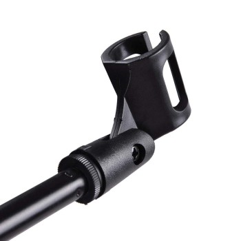 Powerpak MS-1001 3 Leg Boom Dual Microphone Stand with Dual Mic Clip Holders | for Studio Recording, Speech, Stage,Outdoor Activities (Black)