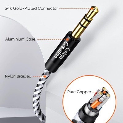 CableCreation 3.5mm TRS Aux Cable, Braided Audio Auxiliary Input Adapter Male to Male for Car, Hi-Fi Sound, Cotton Compatible with Headphone, Galaxy S22,Phone,Home Stereo,Car Stereo&More,1.5FT - Black