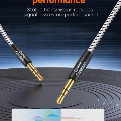 CableCreation 3.5mm TRS Aux Cable, Braided Audio Auxiliary Input Adapter Male to Male for Car, Hi-Fi Sound, Cotton Compatible with Headphone, Galaxy S22,Phone,Home Stereo,Car Stereo&More,1.5FT - Black