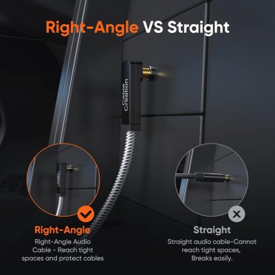 CableCreation 10Feet 3.5mm TRRS Auxiliary Audio Cable, 90 Degree Right Angle 4-Conductor Auxiliary Stereo Cable (Microphone Compatible), Black and White CableCreation 10Feet 3.5mm TRRS Auxiliary Audio Cable, 90 Degree Right Angle 4-Conductor Auxiliary Stereo Cable (Microphone Compatible), Black and White