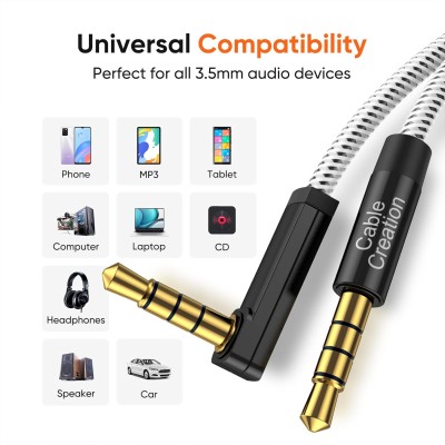 CableCreation 10Feet 3.5mm TRRS Auxiliary Audio Cable, 90 Degree Right Angle 4-Conductor Auxiliary Stereo Cable (Microphone Compatible), Black and White CableCreation 10Feet 3.5mm TRRS Auxiliary Audio Cable, 90 Degree Right Angle 4-Conductor Auxiliary Stereo Cable (Microphone Compatible), Black and White