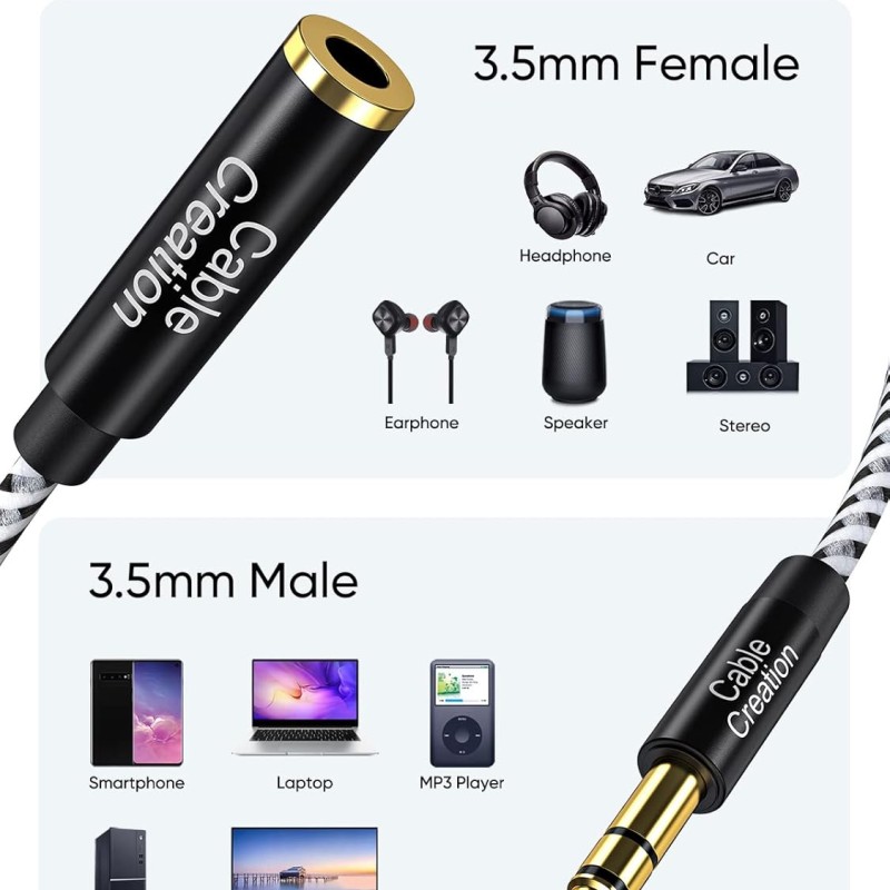 CableCreation Audio Auxiliary Stereo Extension Cable TRS 3.5mm Stereo Jack Male to Female, Stereo Jack Cord for Phones, Headphones, Speakers, Tablets, PC, MP3 Player 15FT (Black & White) CableCreation Audio Auxiliary Stereo Extension Cable TRS 3.5mm Stereo Jack Male to Female, Stereo Jack Cord for Phones, Headphones, Speakers, Tablets, PC, MP3 Player 15FT (Black & White)