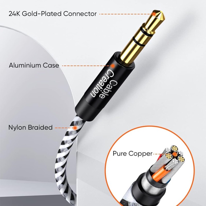 CableCreation Audio Auxiliary Stereo Extension Cable TRS 3.5mm Stereo Jack Male to Female, Stereo Jack Cord for Phones, Headphones, Speakers, Tablets, PC, MP3 Player 15FT (Black & White) CableCreation Audio Auxiliary Stereo Extension Cable TRS 3.5mm Stereo Jack Male to Female, Stereo Jack Cord for Phones, Headphones, Speakers, Tablets, PC, MP3 Player 15FT (Black & White)