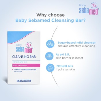 Sebamed Baby Cleansing Bar 150 gm|pH 5.5 |Newborn bathing|Soap Free|Tear Free|