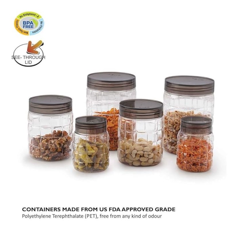 CELLO Checkers Pet Plastic Airtight Canister Set | Food grade and BPA free canisters | Air tight seal & Stackable Transparent | 300ml x 6, 650ml x 6, 1200 x 6, Set of 18 CELLO Checkers Pet Plastic Airtight Canister Set | Food grade and BPA free canisters | Air tight seal & Stackable Transparent | 300ml x 6, 650ml x 6, 1200 x 6, Set of 18