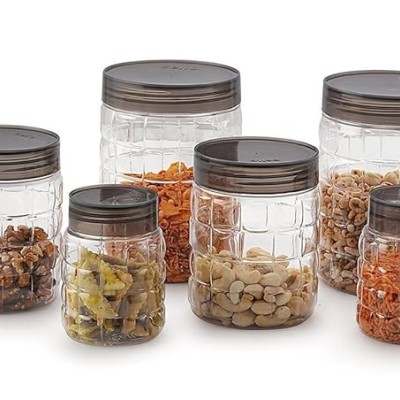 CELLO Checkers Pet Plastic Airtight Canister Set | Food grade and BPA free canisters | Air tight seal & Stackable Transparent | 300ml x 6, 650ml x 6, 1200 x 6, Set of 18