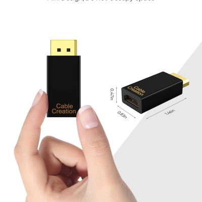 CableCreation DisplayPort to HDMI Adapter, DP to HDMI 1080p@60Hz FHD Converter Uni-Directional Display Port DP to HDMI Passive Adapter 1.3 Version Compatible with PC, Laptop, Black
