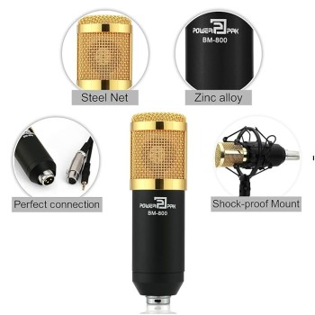 Powerpak Bm 800 Black Professional Condenser Microphone Mic Sound Studio Recording Dynamic (Requires Phantom Power) - Xlr Powerpak Bm 800 Black Professional Condenser Microphone Mic Sound Studio Recording Dynamic (Requires Phantom Power) - Xlr