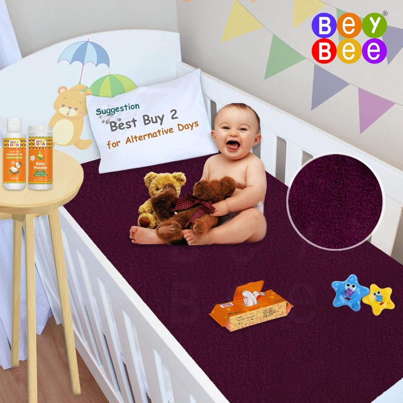 BeyBee Waterproof Quick Dry Sheet for Baby| Bed Pad Anti-Piling Fleece Extra Absorbent Washable Matress Protector| Baby Bed Protector Sheet for Toddler Children, Large Size, 140x100cm, Plum BeyBee Waterproof Quick Dry Sheet for Baby| Bed Pad Anti-Piling Fleece Extra Absorbent Washable Matress Protector| Baby Bed Protector Sheet for Toddler Children, Large Size, 140x100cm, Plum