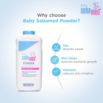 Sebamed Baby Powder| Olive Oil, Allantoin|Keeps newborn’s skin fresh|absorbs sweat| 400 gm
