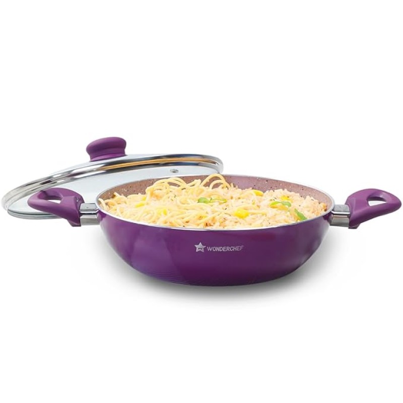 Wonderchef Royal Velvet Non-Stick 24cm Kadhai with Lid and Handles | Glass Lid | Induction Ready | Soft-Touch Handles |Non – Toxic I Virgin Aluminium| 3 mm Thick | 2 Year Warranty | Purple Wonderchef Royal Velvet Non-Stick 24cm Kadhai with Lid and Handles | Glass Lid | Induction Ready | Soft-Touch Handles |Non – Toxic I Virgin Aluminium| 3 mm Thick | 2 Year Warranty | Purple
