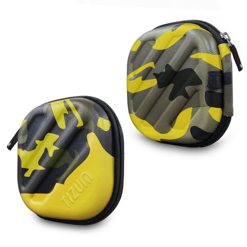 tizum Mesh, Rubber Earphone Carrying Case - Multi Purpose Pocket Storage with Carabiner Hook, Travel Organizer for Earphones, Pen Drives, Memory Card, Cable (Camouflage Yellow) tizum Mesh, Rubber Earphone Carrying Case - Multi Purpose Pocket Storage with Carabiner Hook, Travel Organizer for Earphones, Pen Drives, Memory Card, Cable (Camouflage Yellow)