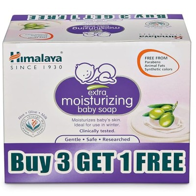 Himalaya Extra Moisturizing Baby Soap buy 3 GET 1FREE (3 N*75+1N 75g Free) No 1 Doctor Prescribed Brand | Aloe, Olive, Milk| Cleanses & Moisturizes Baby's Skin Himalaya Extra Moisturizing Baby Soap buy 3 GET 1FREE (3 N*75+1N 75g Free) No 1 Doctor Prescribed Brand | Aloe, Olive, Milk| Cleanses & Moisturizes Baby's Skin