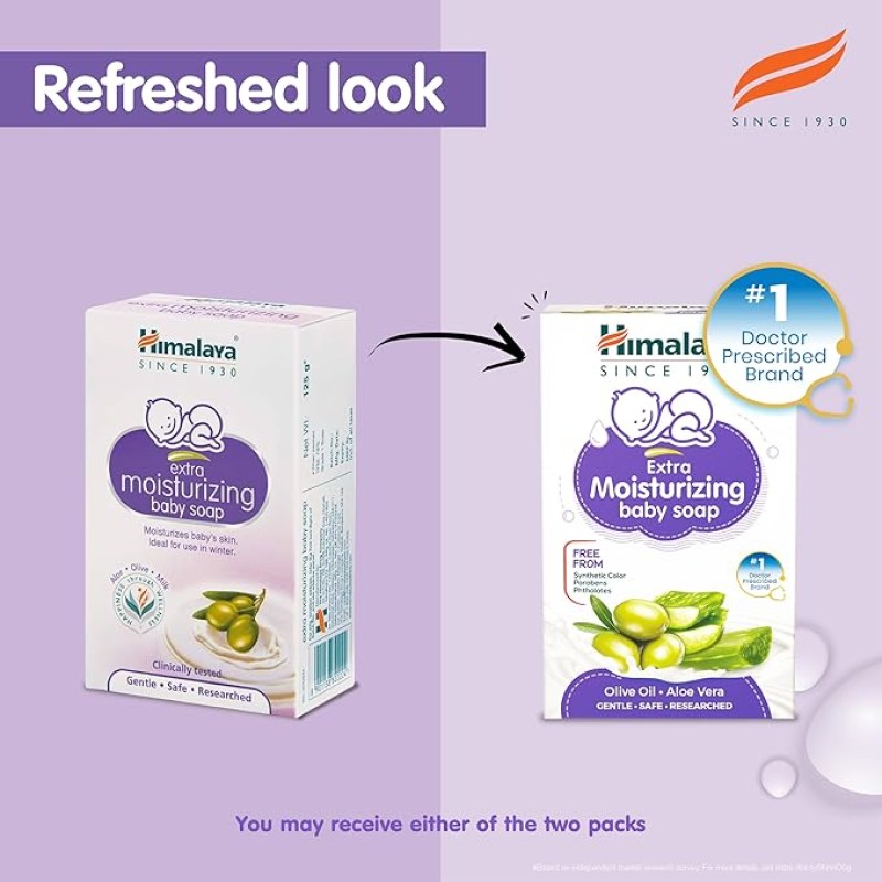 Himalaya Extra Moisturizing Baby Soap buy 3 GET 1FREE (3 N*75+1N 75g Free) No 1 Doctor Prescribed Brand | Aloe, Olive, Milk| Cleanses & Moisturizes Baby's Skin Himalaya Extra Moisturizing Baby Soap buy 3 GET 1FREE (3 N*75+1N 75g Free) No 1 Doctor Prescribed Brand | Aloe, Olive, Milk| Cleanses & Moisturizes Baby's Skin